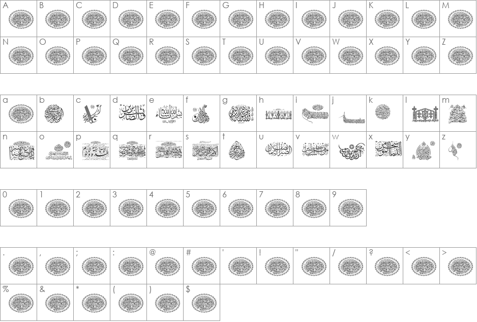 Aayat Quraan_037 font character map preview