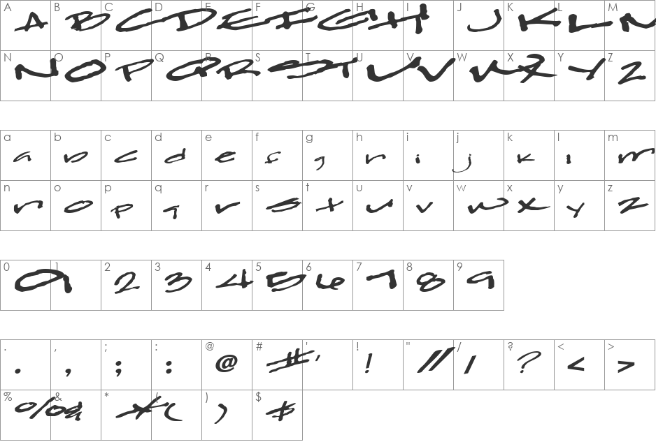 ClearFall54 font character map preview