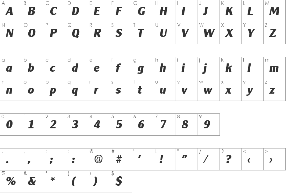 Cleargothic-BoldIta font character map preview
