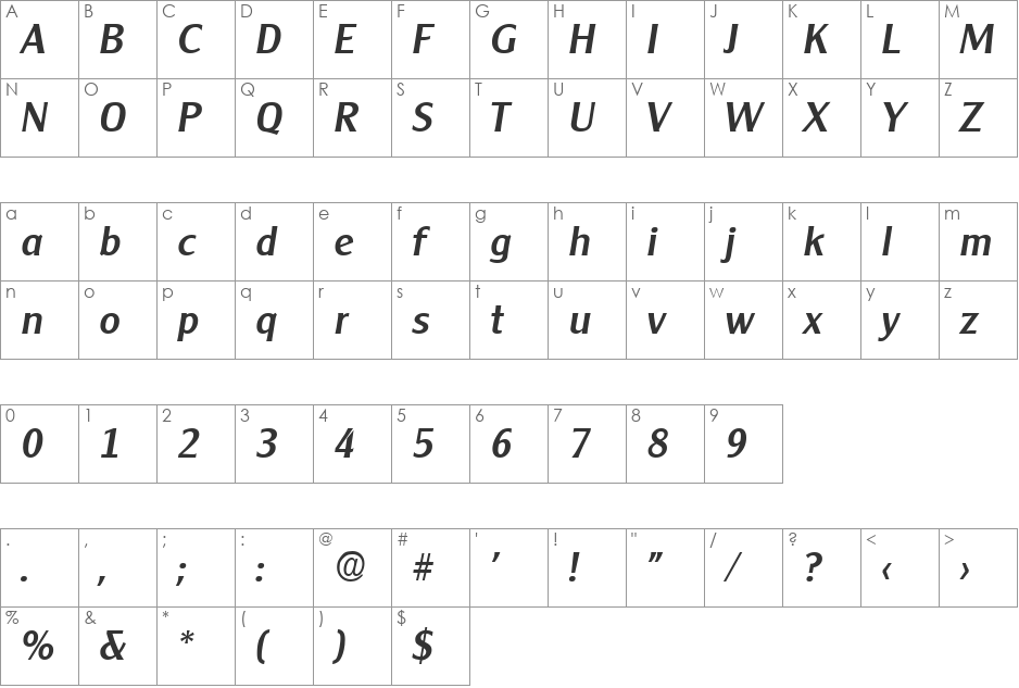 Cleargothic-MediumIta font character map preview