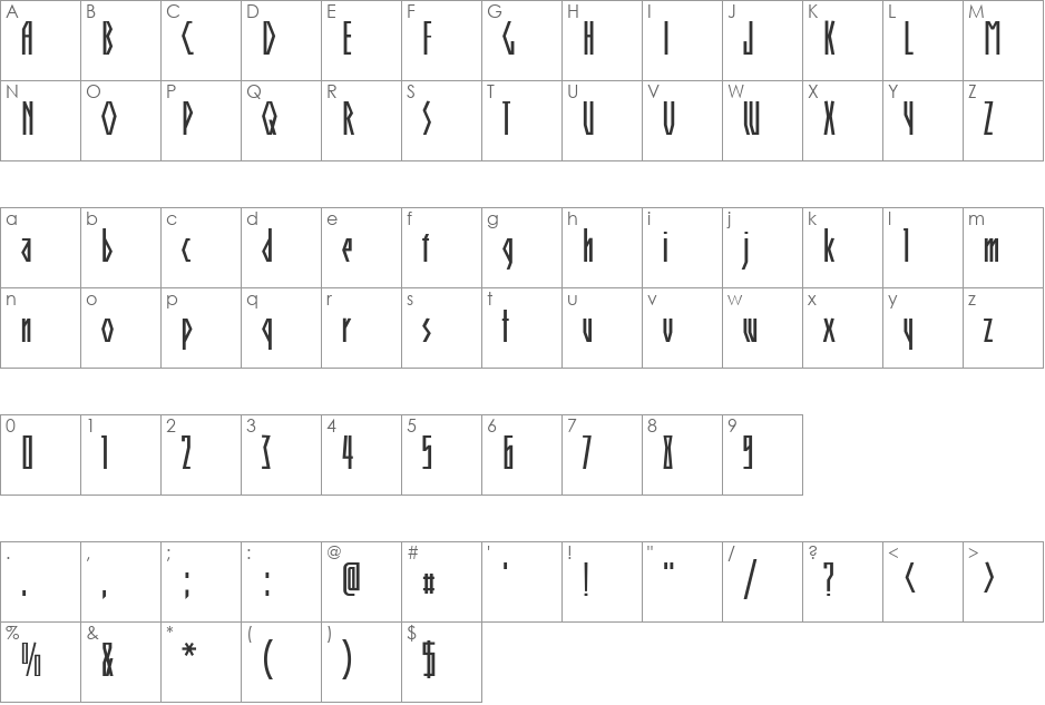 Clearregular font character map preview