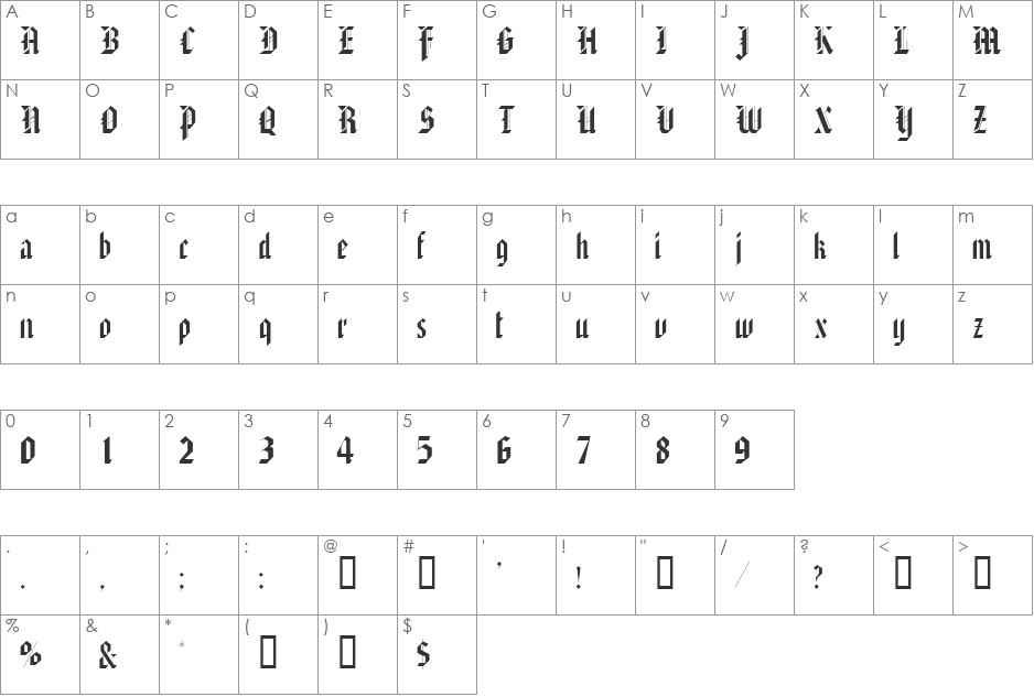 Alaric SSi font character map preview