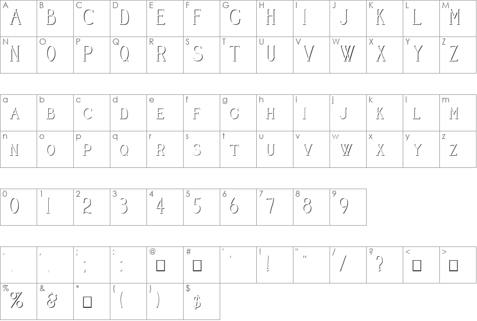 Cleaver's_Juvenia_Embossed font character map preview