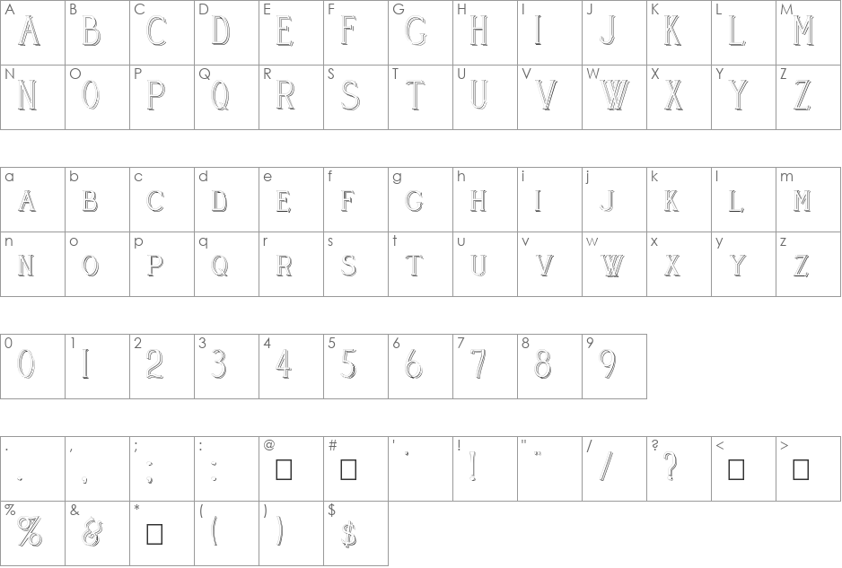 Cleaver's_Juvenia_Raised font character map preview
