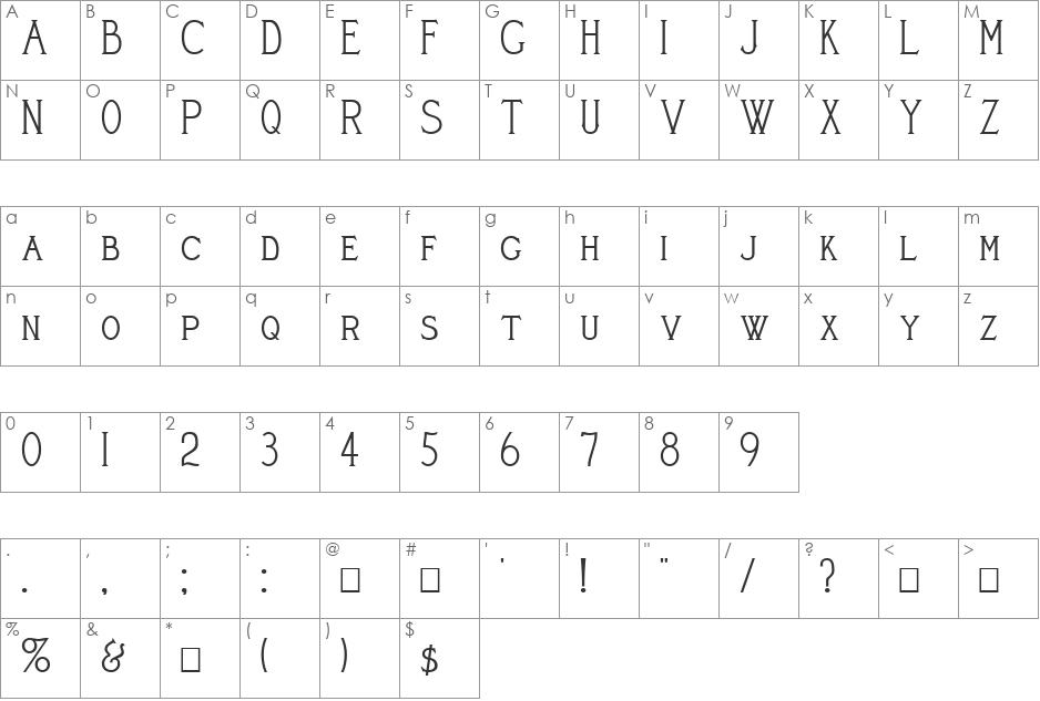 Cleaver's_Juvenia_Shadowed font character map preview