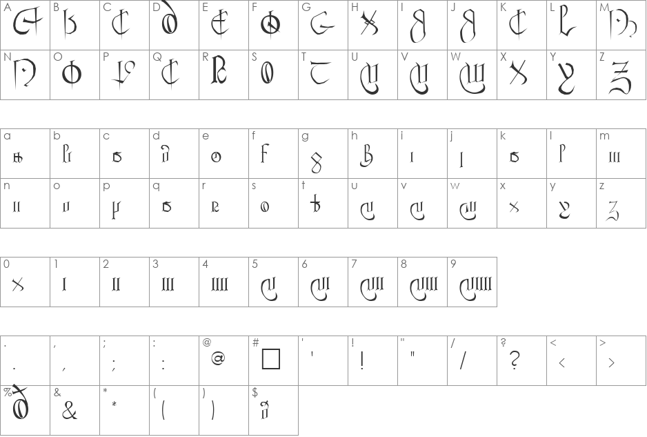 CLEMENT font character map preview