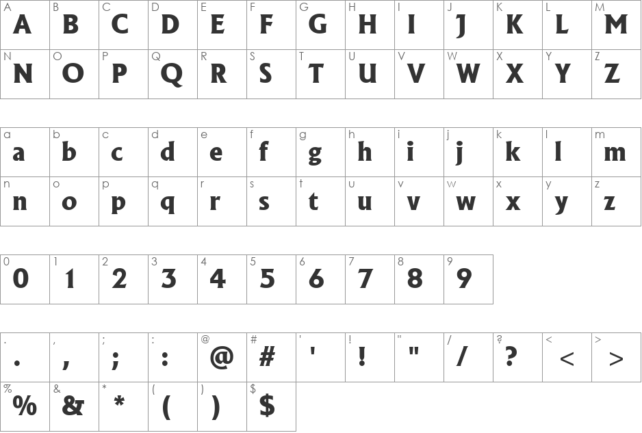 Alaska Extrabold font character map preview