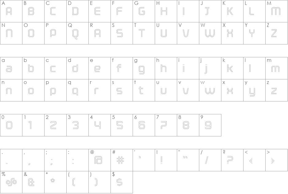 ClickLight font character map preview