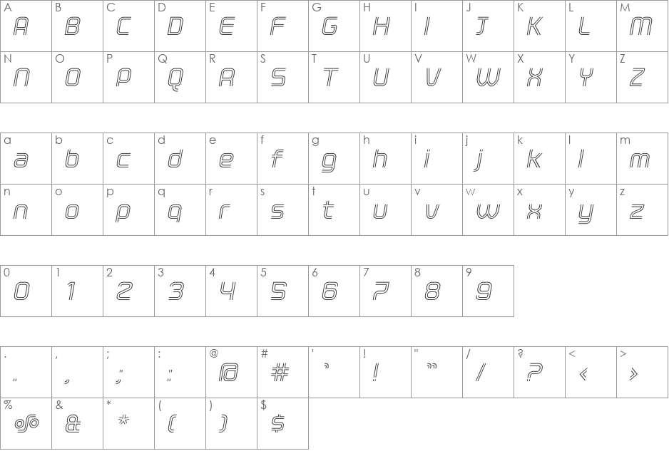ClickRegular Oblique font character map preview