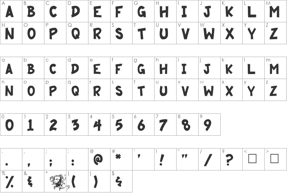 Cliffhanger font character map preview