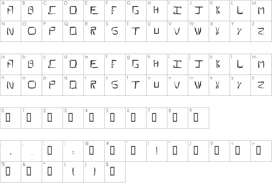 Climbatize font character map preview