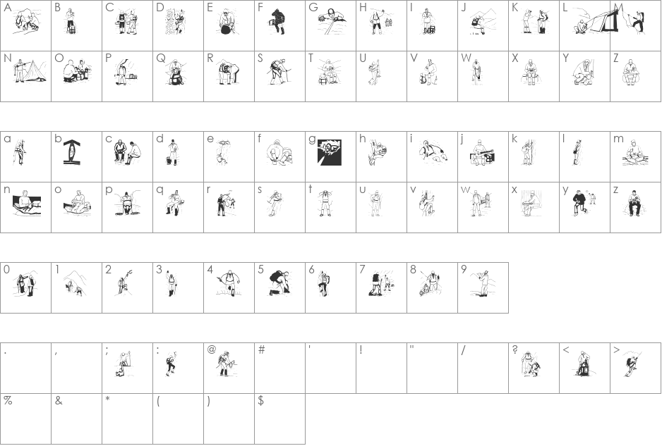 Climbers font character map preview