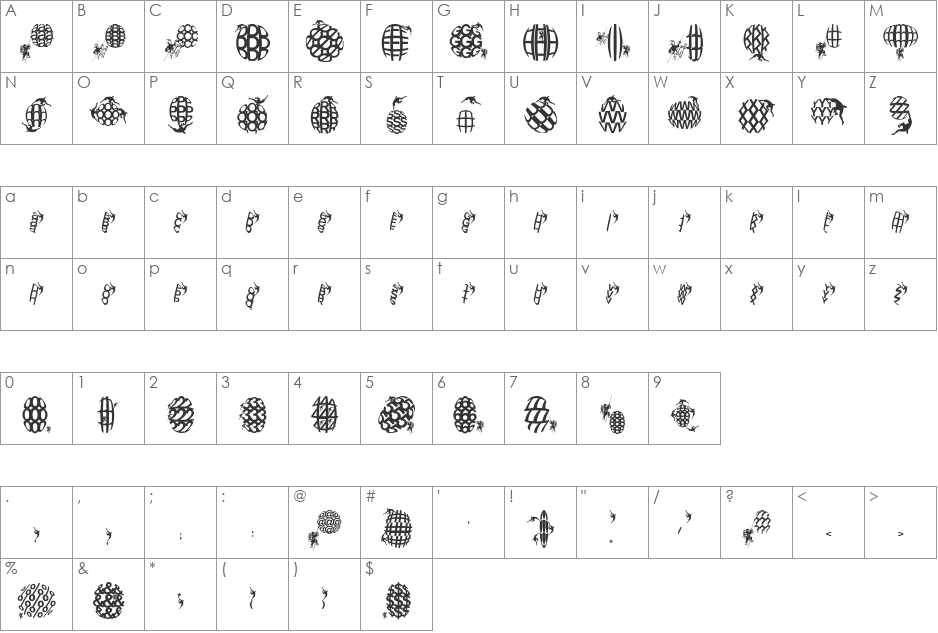 ClimbersPhantasies font character map preview