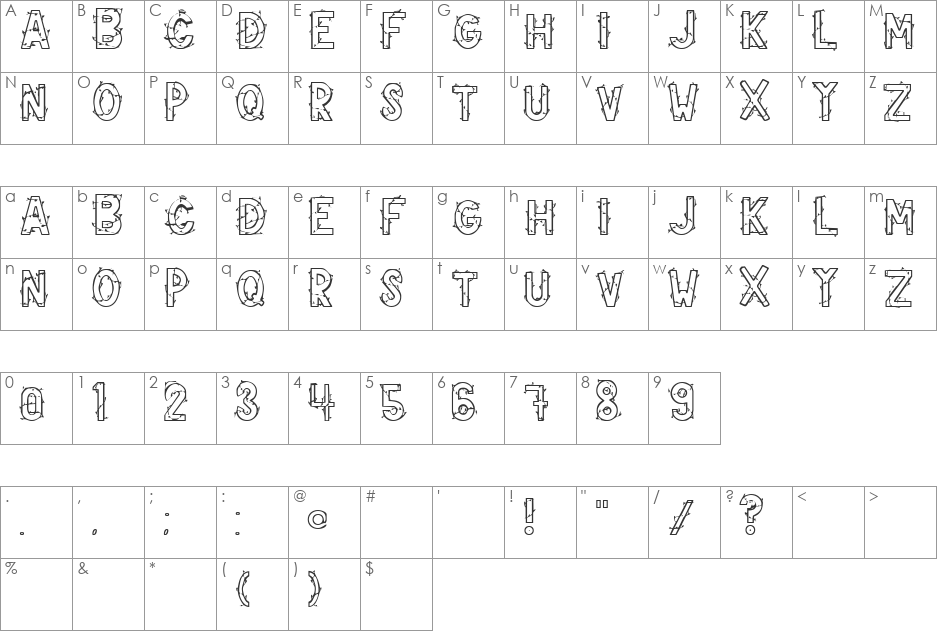 Climbing Plant font character map preview