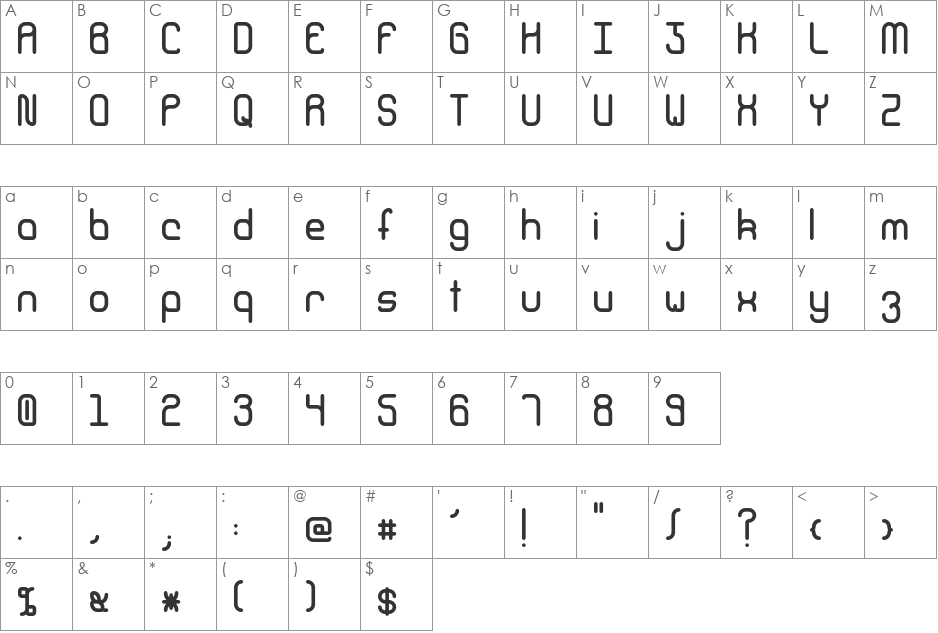 Climpse font character map preview