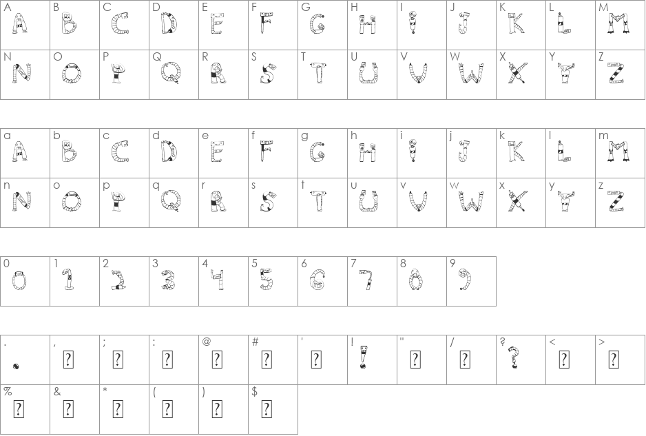 Clink Clank font character map preview
