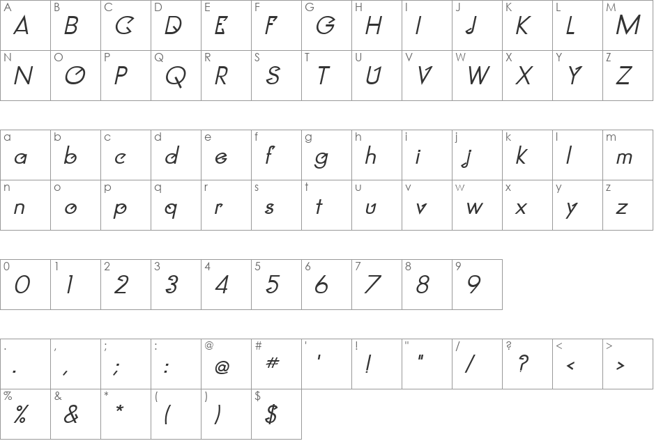 Clocker font character map preview