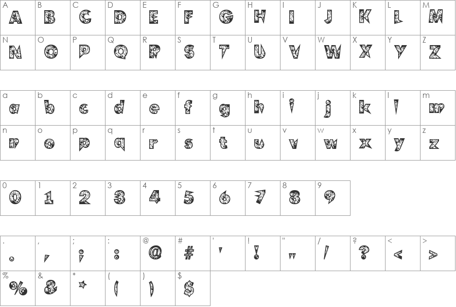 ClockWork font character map preview