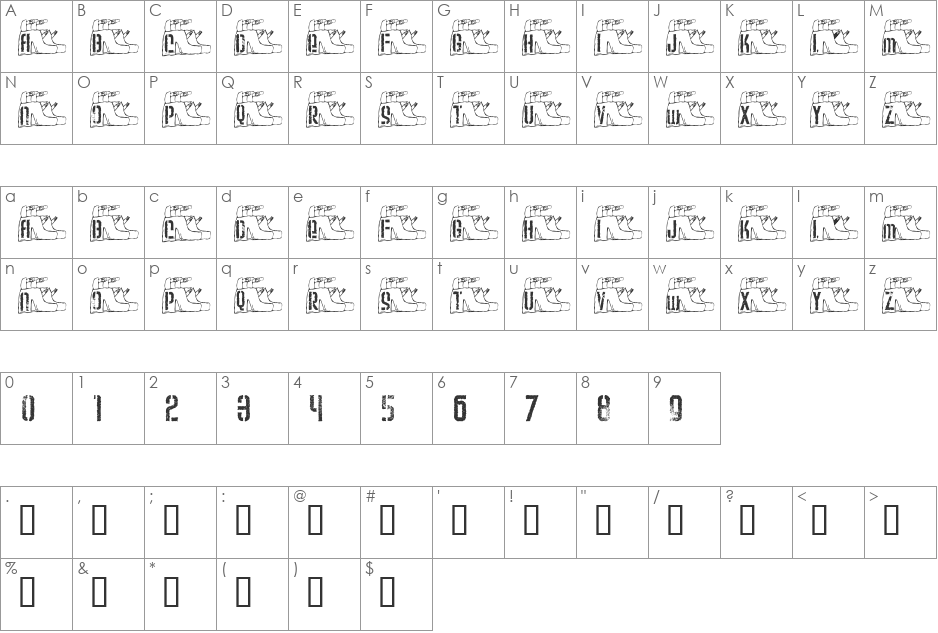 Clogs font character map preview