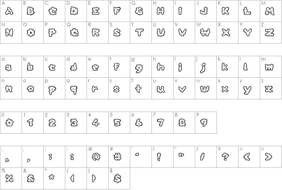 Cloooud font character map preview