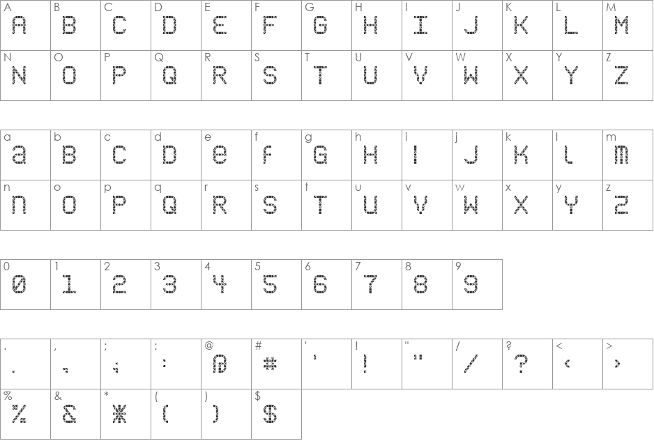 CloseCall font character map preview