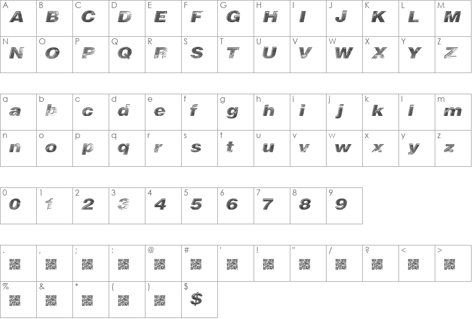 CloseRace font character map preview