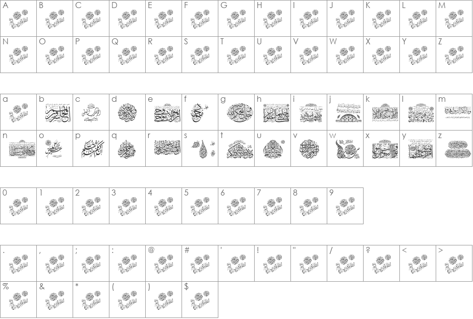 Aayat Quraan_039 font character map preview