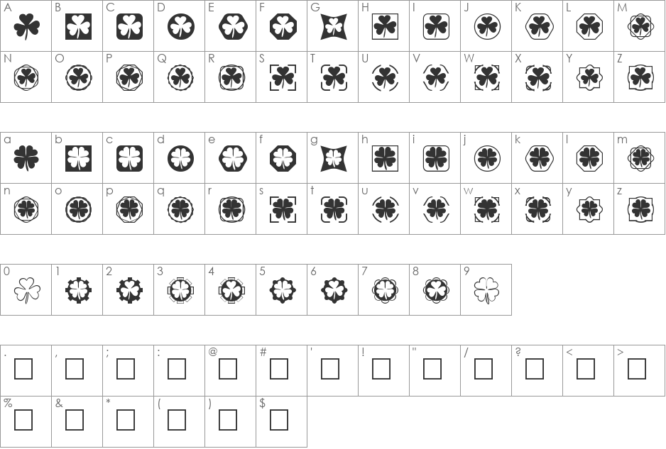 Clover Things font character map preview