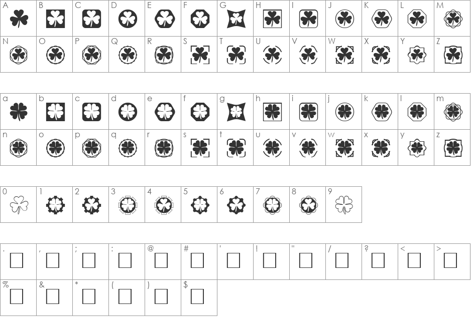 Clover Things font character map preview