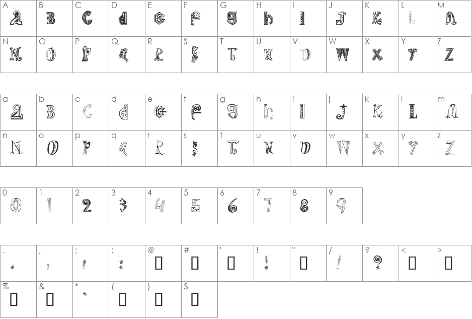 Clown font character map preview