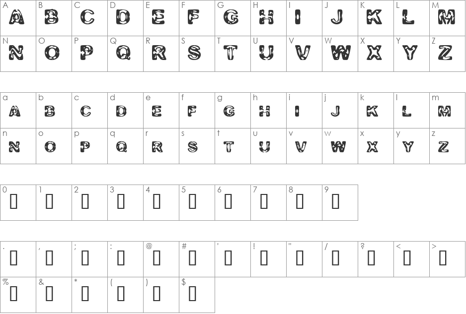 Clown College Dropout font character map preview