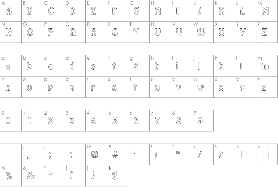 Clown Hollow font character map preview