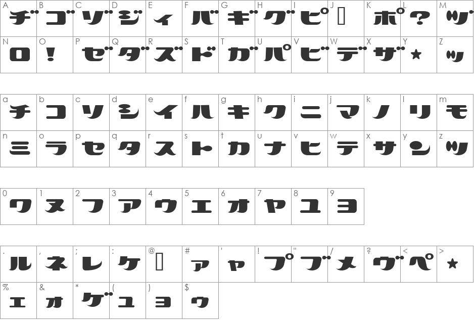 ClownCharlie font character map preview