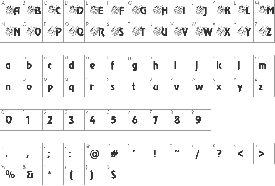 Clownlaugh Becker font character map preview