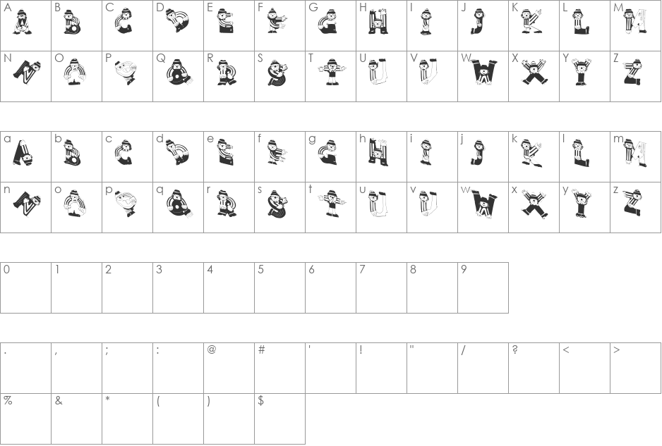 ClownsAlphaBeta font character map preview