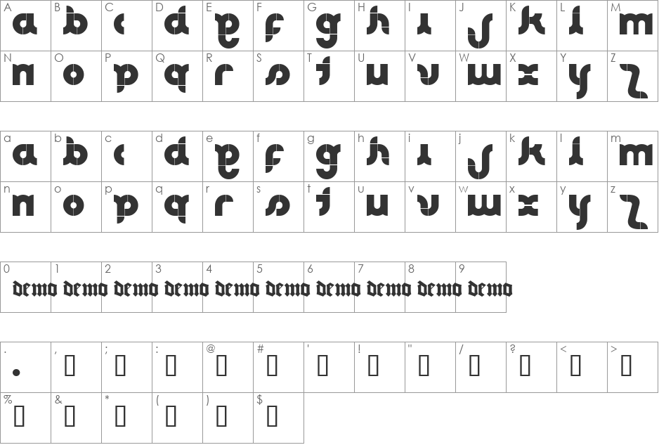 CLUB font character map preview