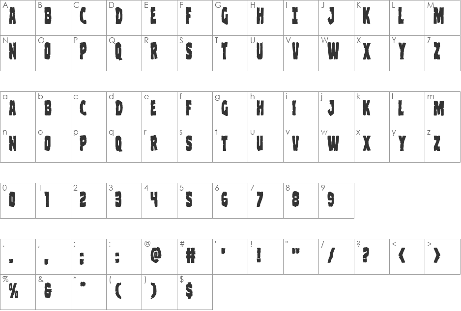 Clubber Lang font character map preview