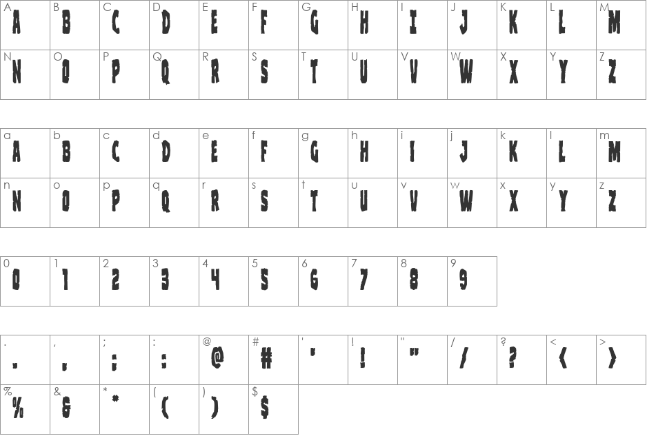 Clubber Lang Condensed font character map preview