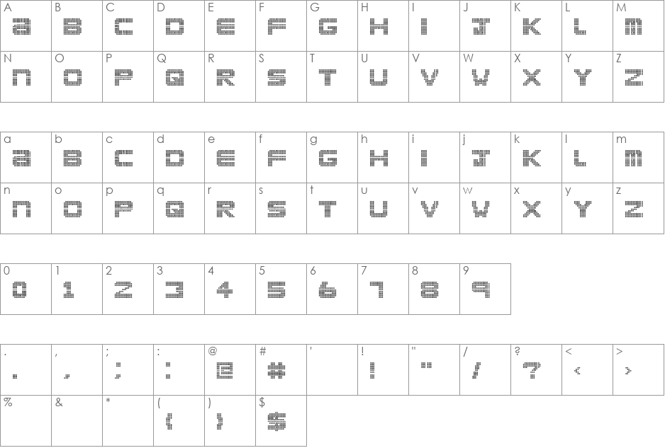 Clubland font character map preview