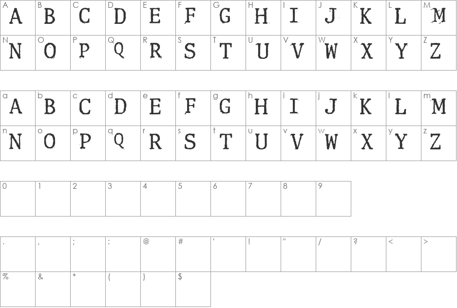 Clunk font character map preview