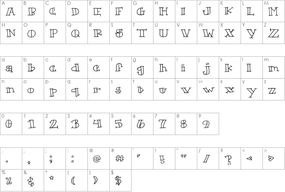 Clunk font character map preview