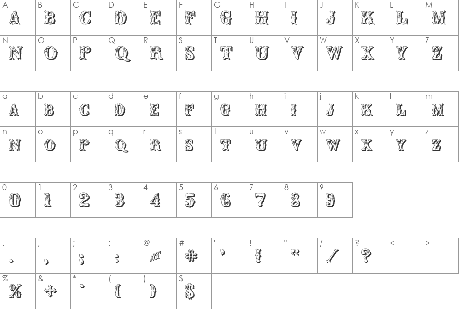 CM Old Western font character map preview