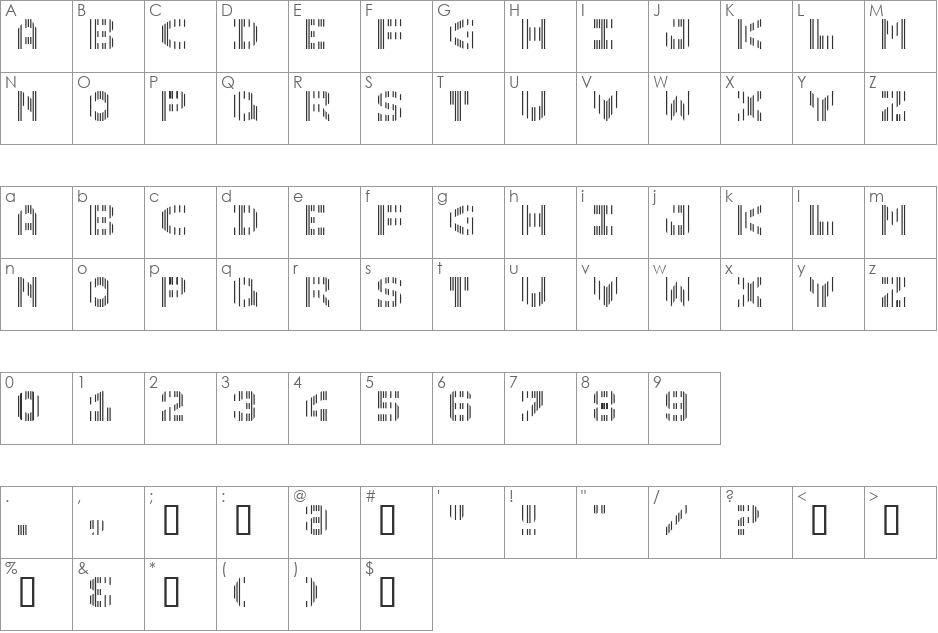 CMC7 font character map preview