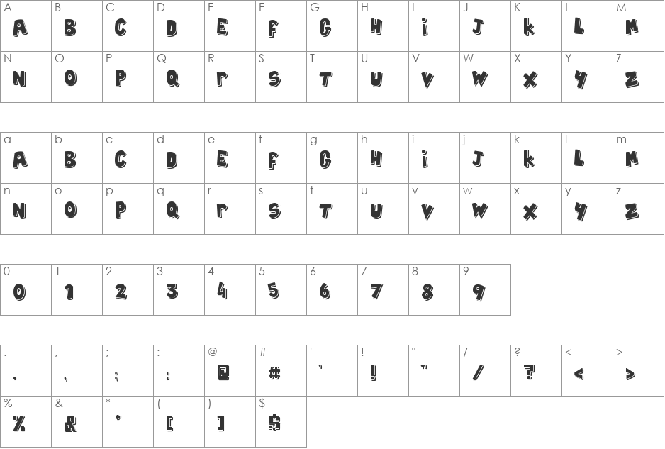 Cobac font character map preview