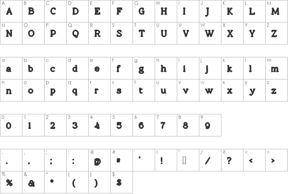Cobera font character map preview