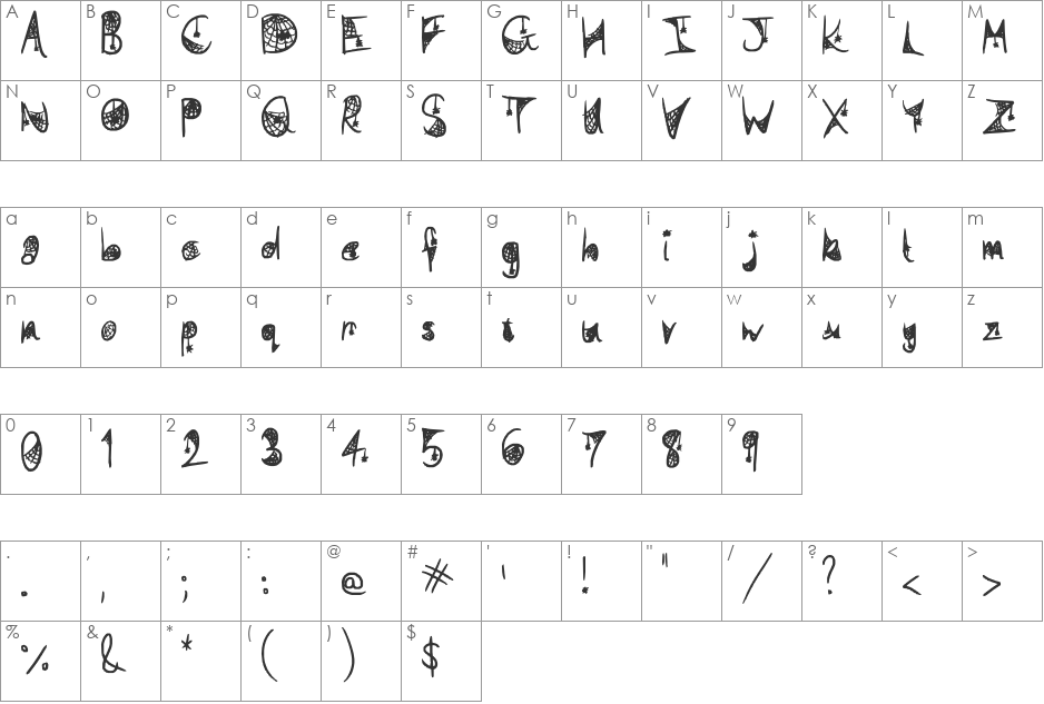 Cobwebbed font character map preview