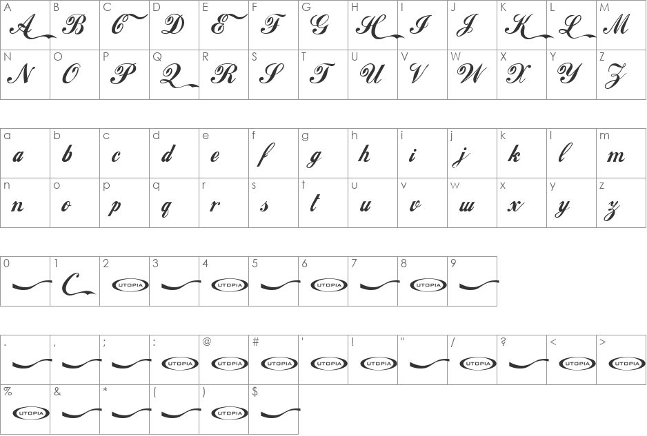 CocaCola font character map preview