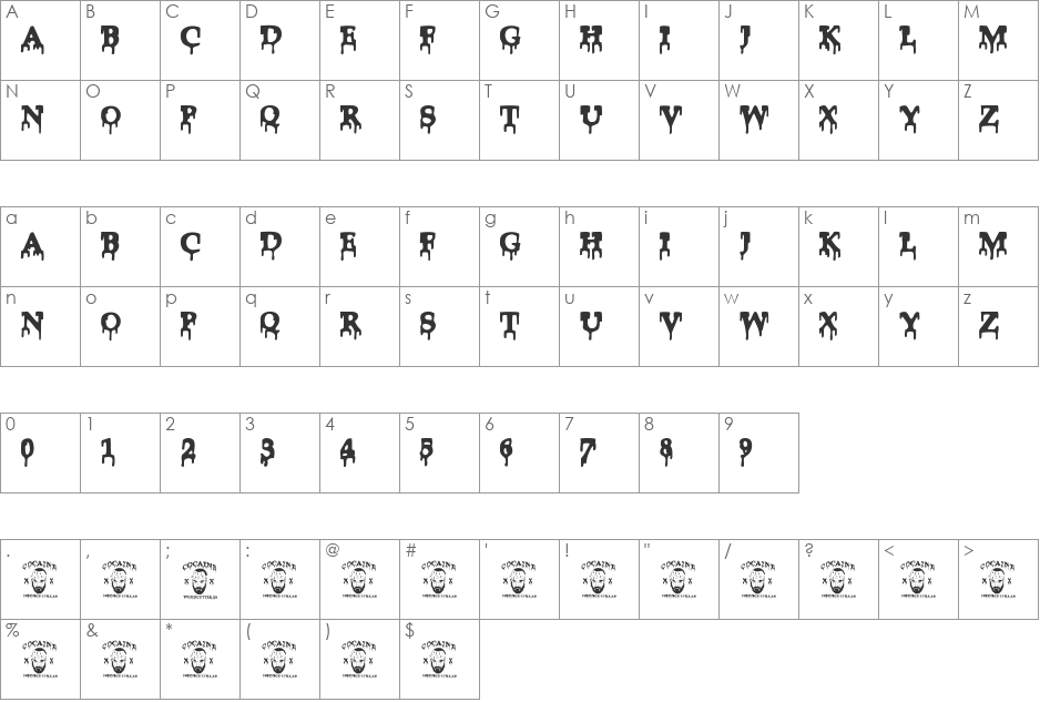 Cocaine font character map preview