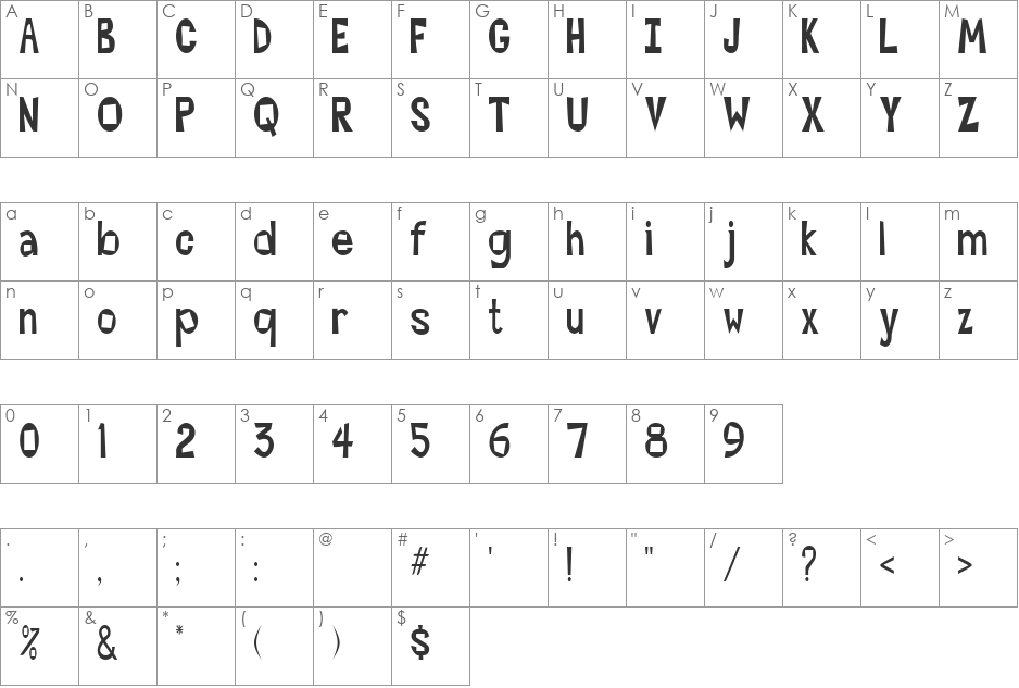 CocktailsCondensed font character map preview