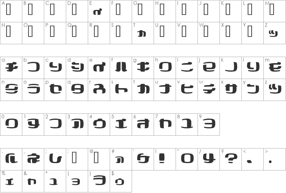 Cocoon font character map preview